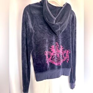 Juicy Couture Dark Blue Velour Zip Up Y2K size M Bedazzled Logo